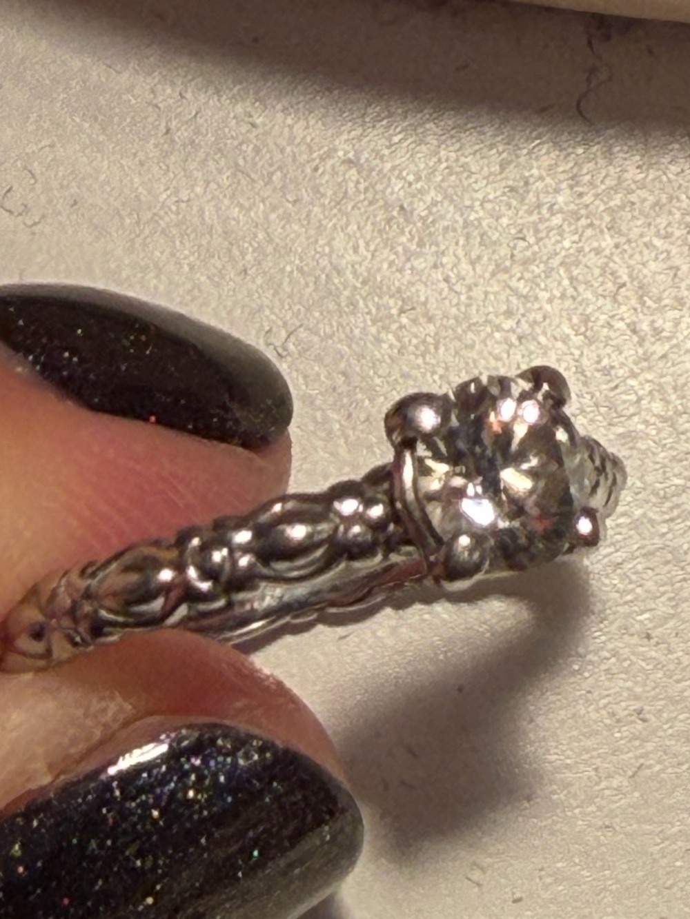 Platinum and Natural Diamond Ring. A VS1 clarity, F color .71 ct diamond